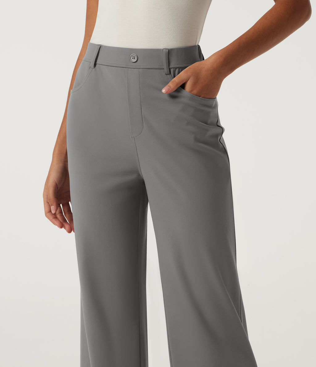 High Waisted Straight Leg Work Trousers with Pockets — Silent Storm — view 4