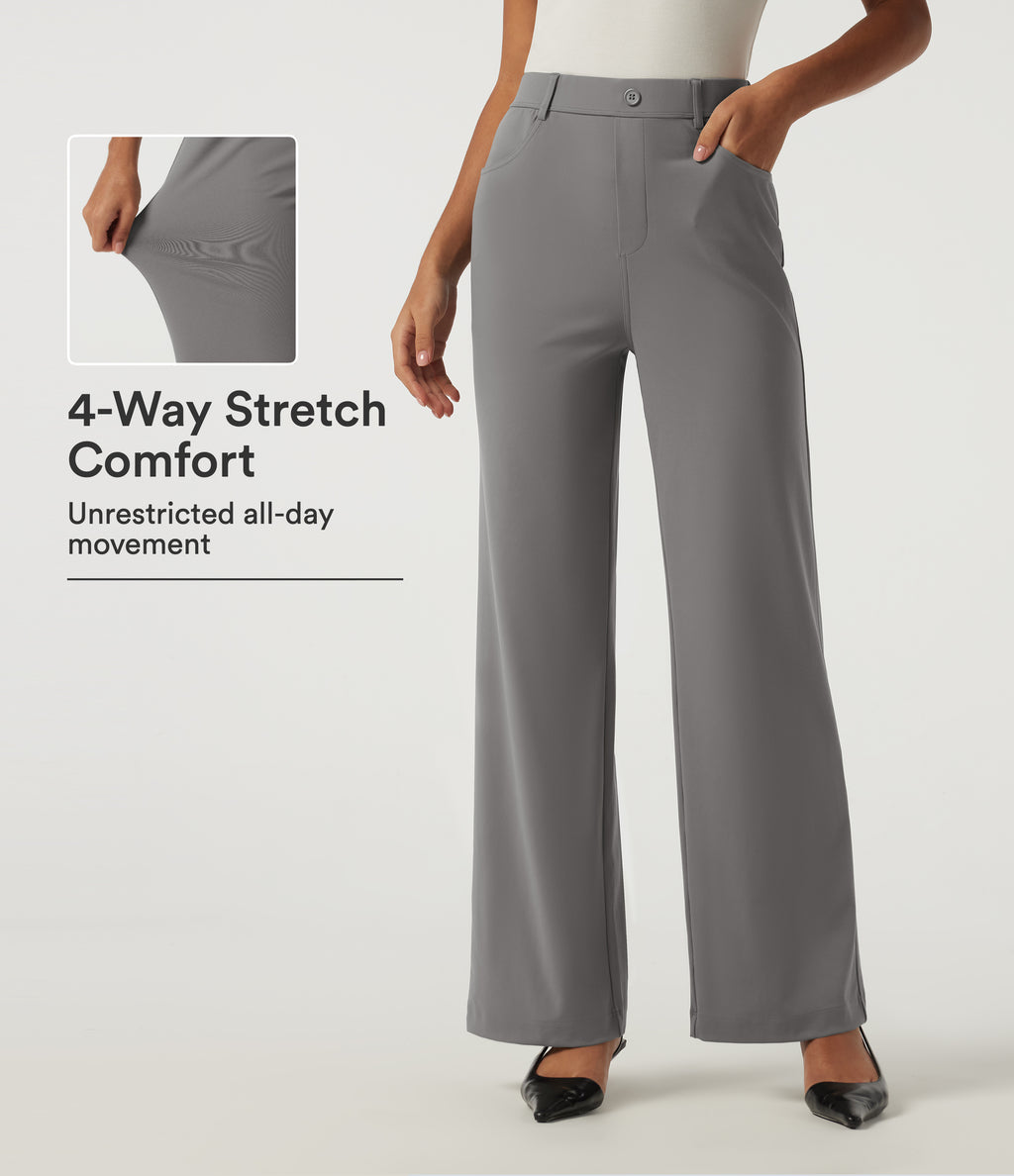 High Waisted Straight Leg Work Trousers with Pockets — Silent Storm — view 1