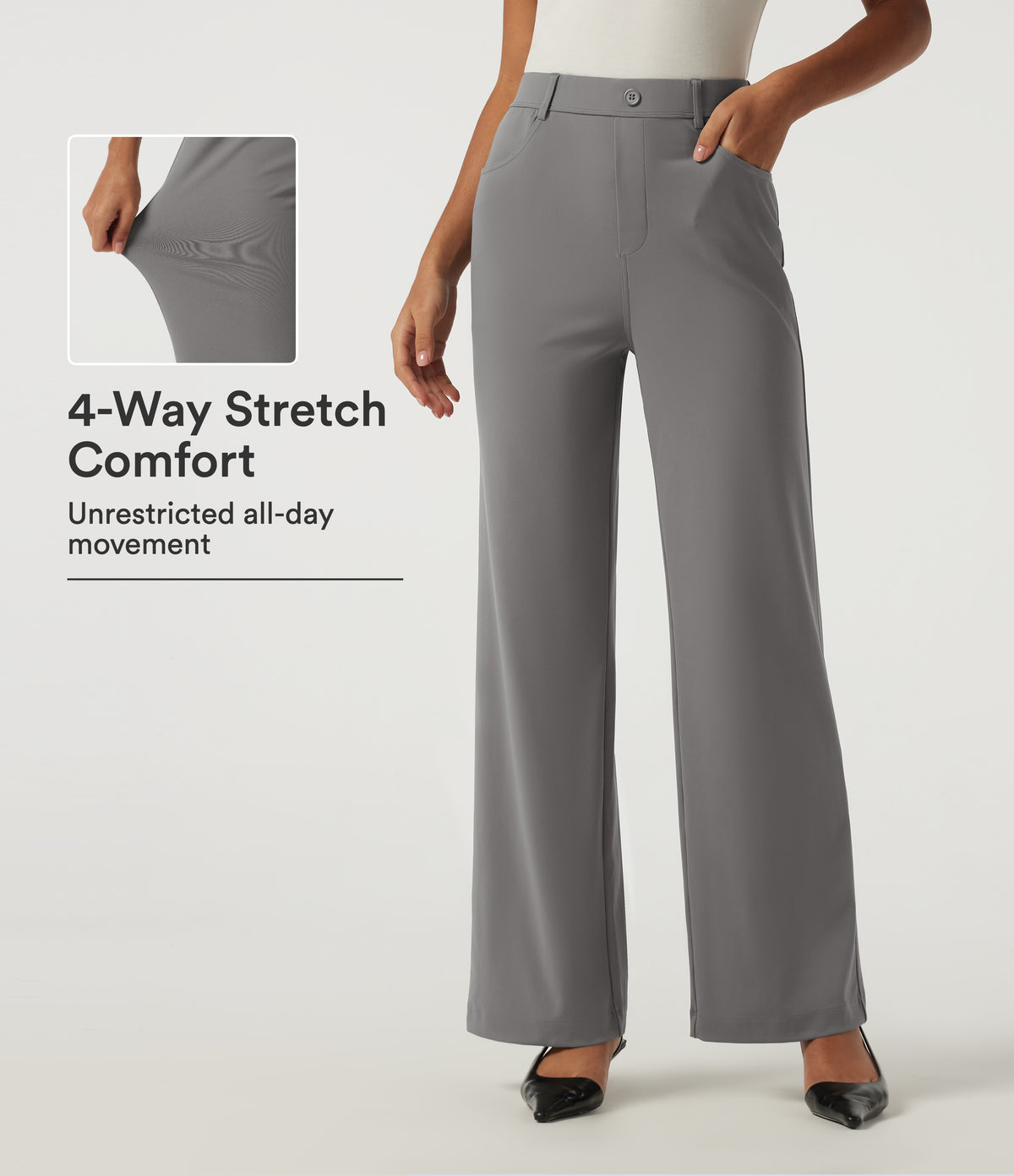 High Waisted Straight Leg Work Trousers with Pockets — Silent Storm — view 1