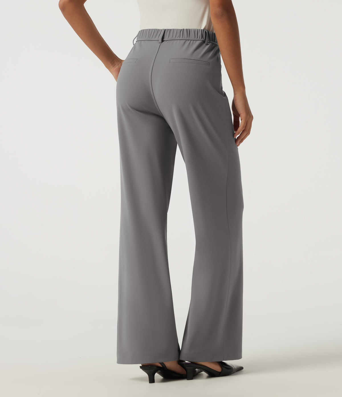 High Waisted Straight Leg Work Trousers with Pockets — Silent Storm — view 2