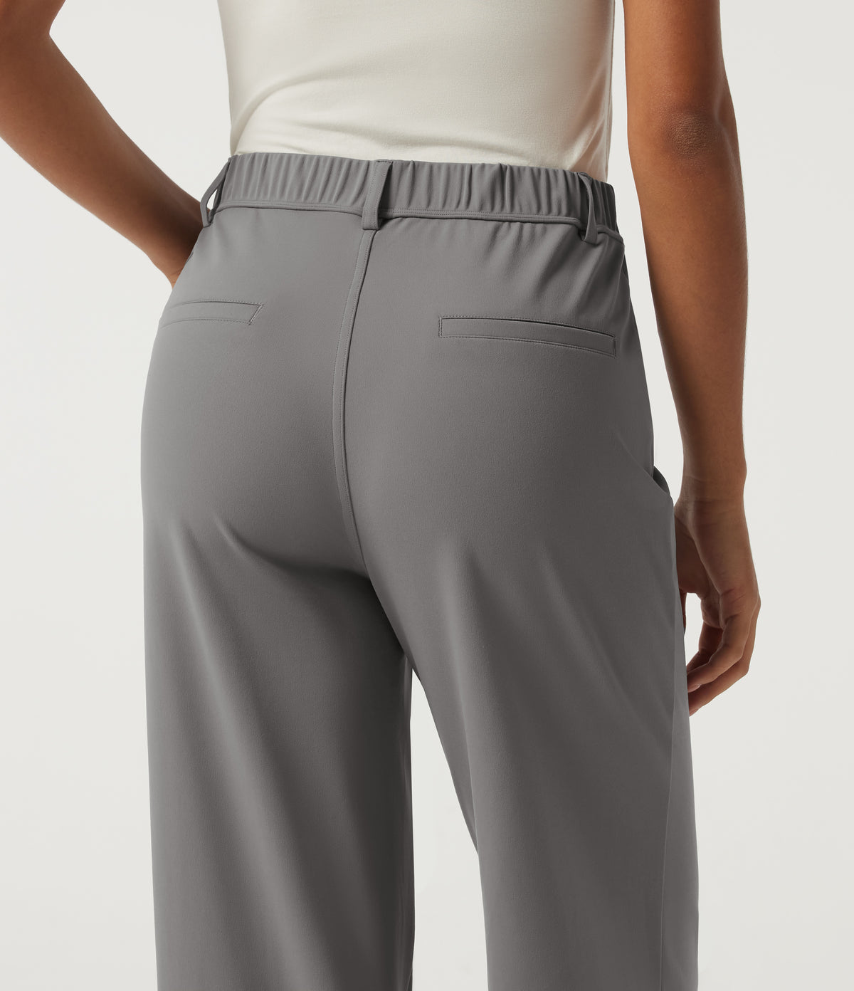 High Waisted Straight Leg Work Trousers with Pockets — Silent Storm — view 5