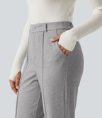 High Waisted Flare Pintuck Work Trousers with Pockets — Drizzle Grey — view 5