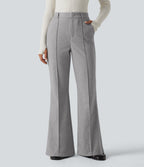 High Waisted Flare Pintuck Work Trousers with Pockets — Drizzle Grey — view 1