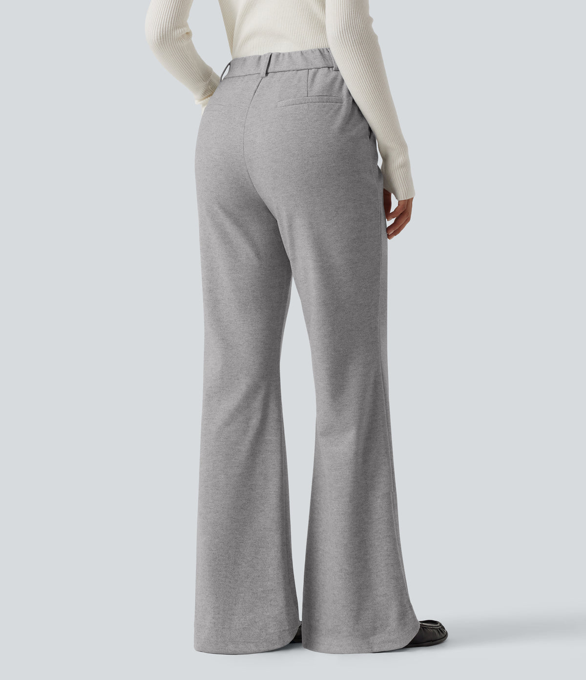 High Waisted Flare Pintuck Work Trousers with Pockets — Drizzle Grey — view 2