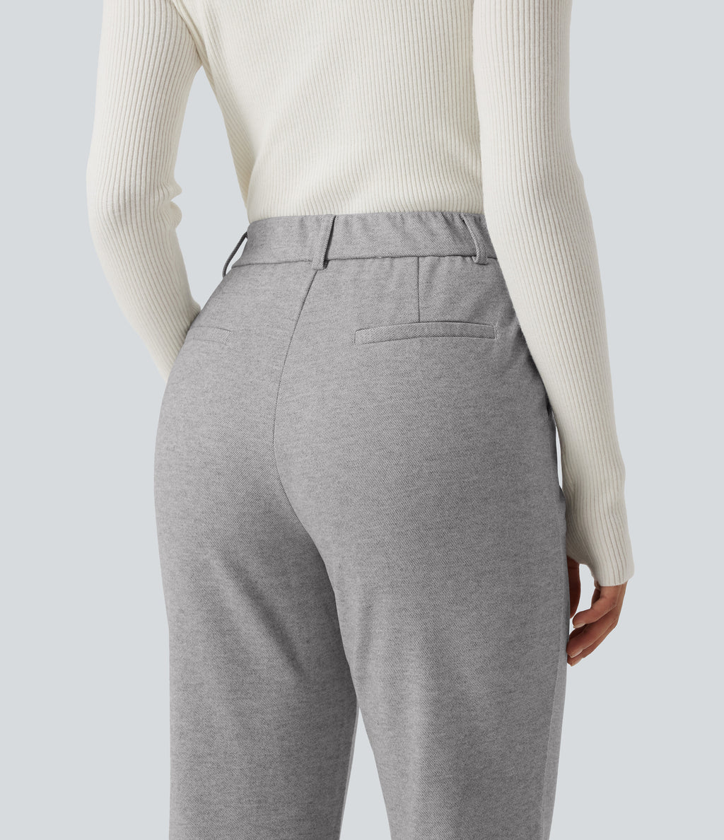 High Waisted Flare Pintuck Work Trousers with Pockets — Drizzle Grey — view 4