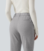 High Waisted Flare Pintuck Work Trousers with Pockets — Drizzle Grey — view 4