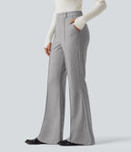 High Waisted Flare Pintuck Work Trousers with Pockets — Drizzle Grey — view 3