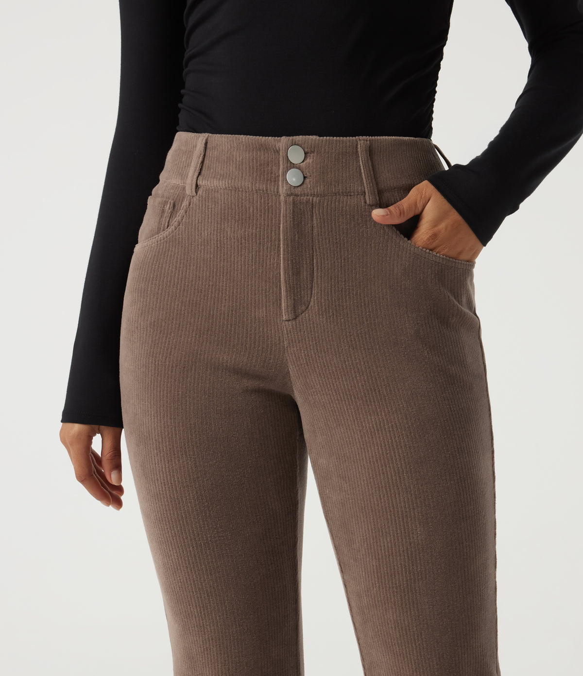 Mid Rise Bootcut Corduroy Casual Trousers with Pockets — Acorn — view 4