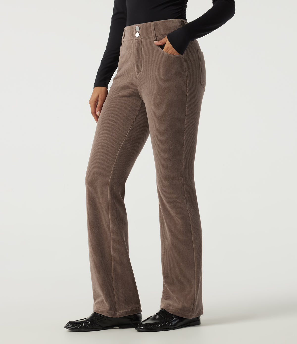 Mid Rise Bootcut Corduroy Casual Trousers with Pockets — Acorn — view 3