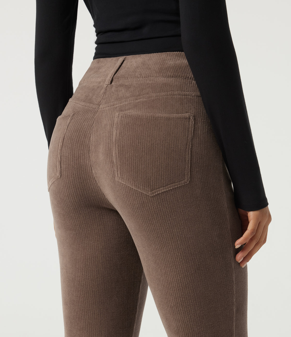 Mid Rise Bootcut Corduroy Casual Trousers with Pockets — Acorn — view 5