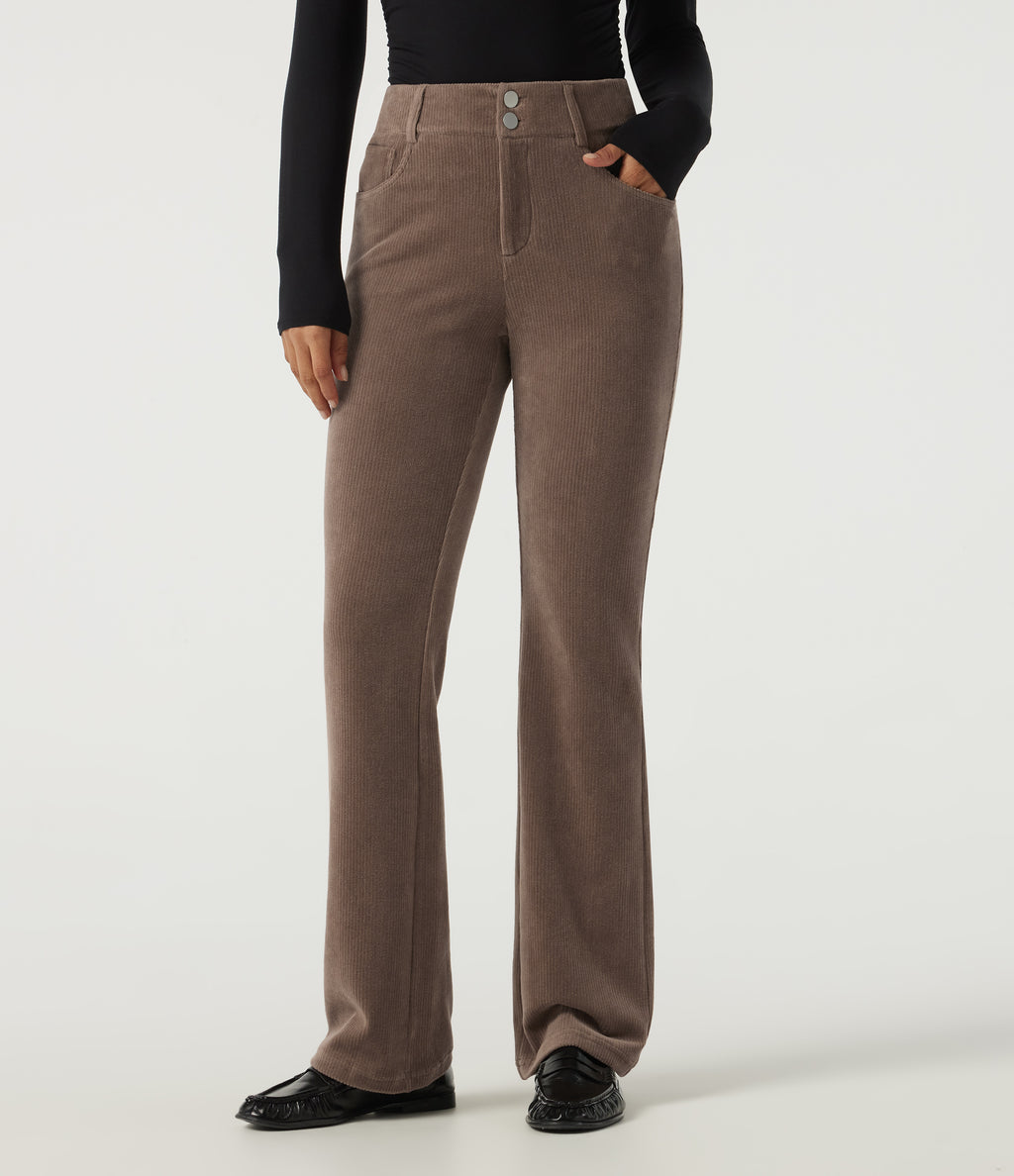 Mid Rise Bootcut Corduroy Casual Trousers with Pockets — Acorn — view 1