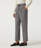 High Waisted Drawstring Tapered Pleated Work Trousers with Pockets — Silent Storm — view 1