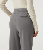 High Waisted Drawstring Tapered Pleated Work Trousers with Pockets — Silent Storm — view 5