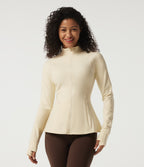 Stand Collar Long Sleeve Yoga Jacket with Pockets and Thumb Holes — White Asparagus — view 3