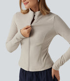 Stand Collar Long Sleeve Fleece Casual Jacket with Pockets — Moonbeam — view 5