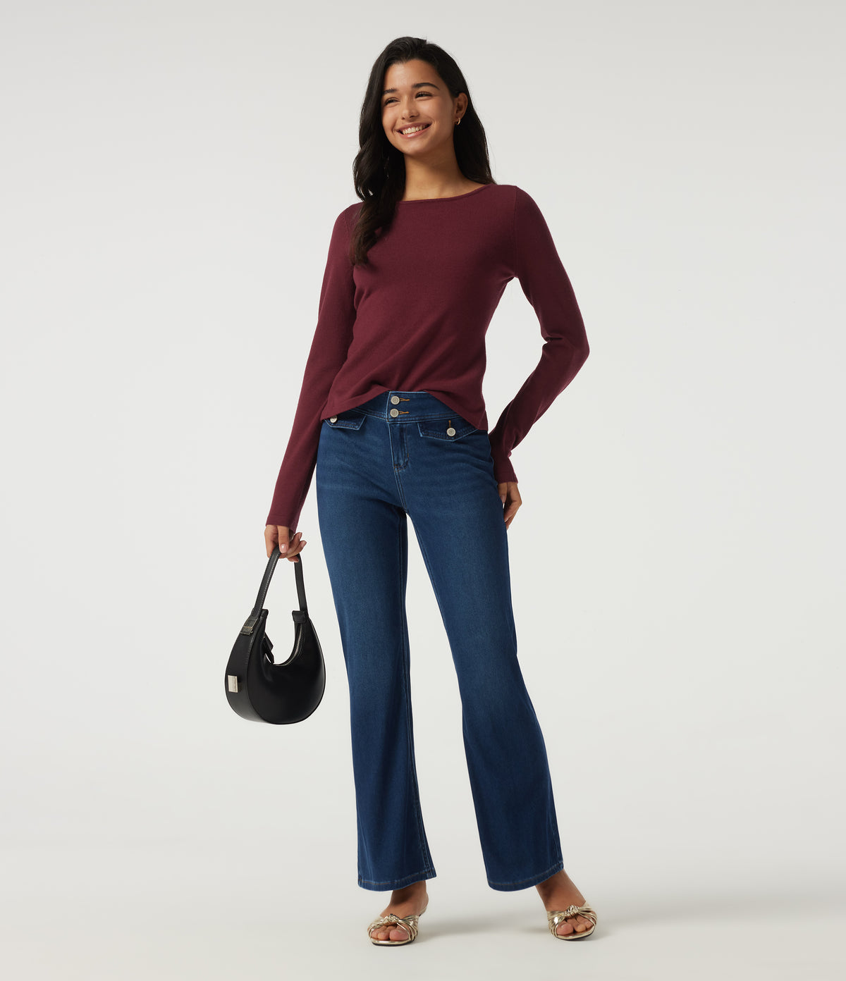 Boat Neck Long Sleeve Contrast Lace Cut Out Back Casual Sweater — Cardinal Red — view 7