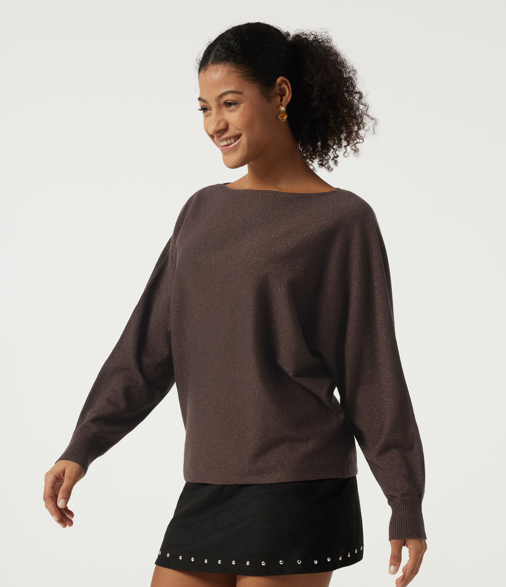 Round Neck Long Sleeve Tie Back Casual Jumper — Chicory Coffee — view 3