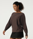 Round Neck Long Sleeve Tie Back Casual Jumper — Chicory Coffee — view 3