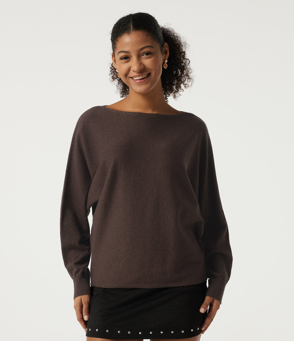 Round Neck Long Sleeve Tie Back Casual Jumper — Chicory Coffee — view 4