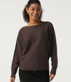 Round Neck Long Sleeve Tie Back Casual Jumper — Chicory Coffee — view 1