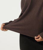 Round Neck Long Sleeve Tie Back Casual Jumper — Chicory Coffee — view 6