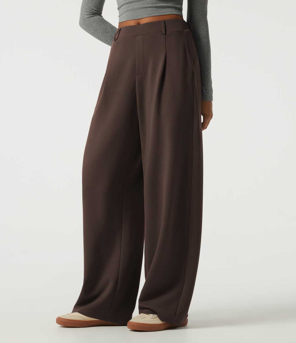 Mid Rise Barrel Leg Casual Sweatpants with Pockets — Fresh Bark — view 3