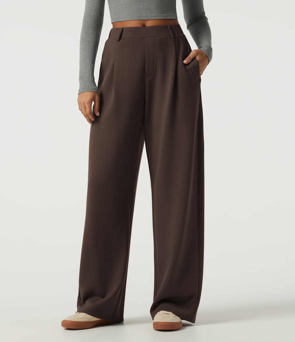 Mid Rise Barrel Leg Casual Sweatpants with Pockets — Fresh Bark — view 1