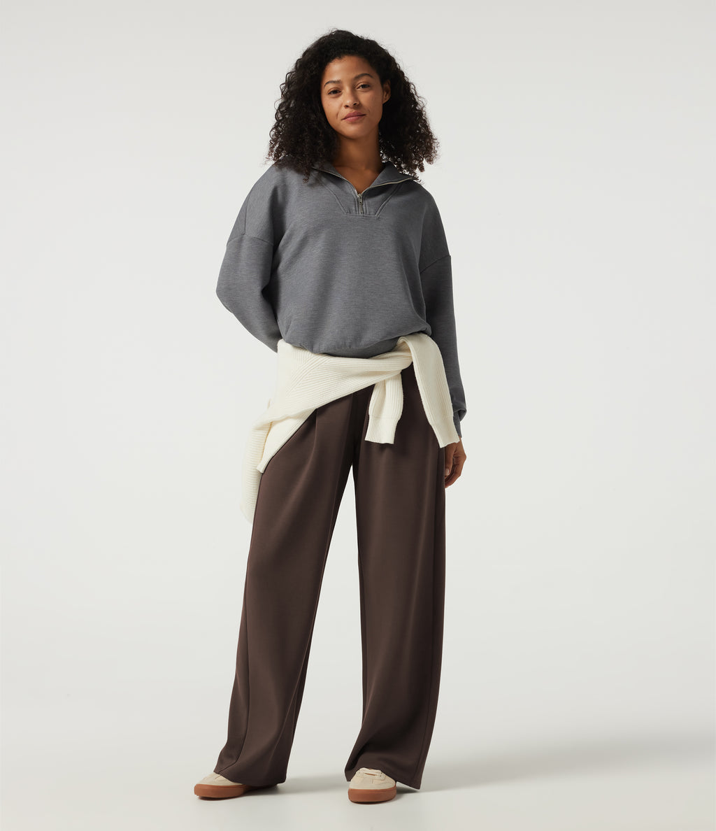 Mid Rise Barrel Leg Casual Sweatpants with Pockets — Fresh Bark — view 7
