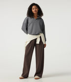 Mid Rise Barrel Leg Casual Sweatpants with Pockets — Fresh Bark — view 7