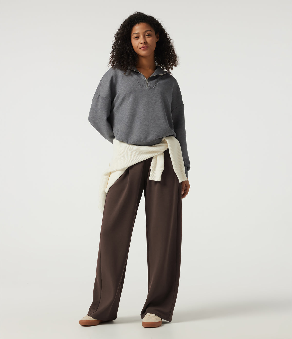 Mid Rise Barrel Leg Casual Sweatpants with Pockets — Fresh Bark — view 7