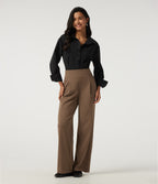 High Waisted Straight Leg Work Trousers with Pockets — Sepia — view 7