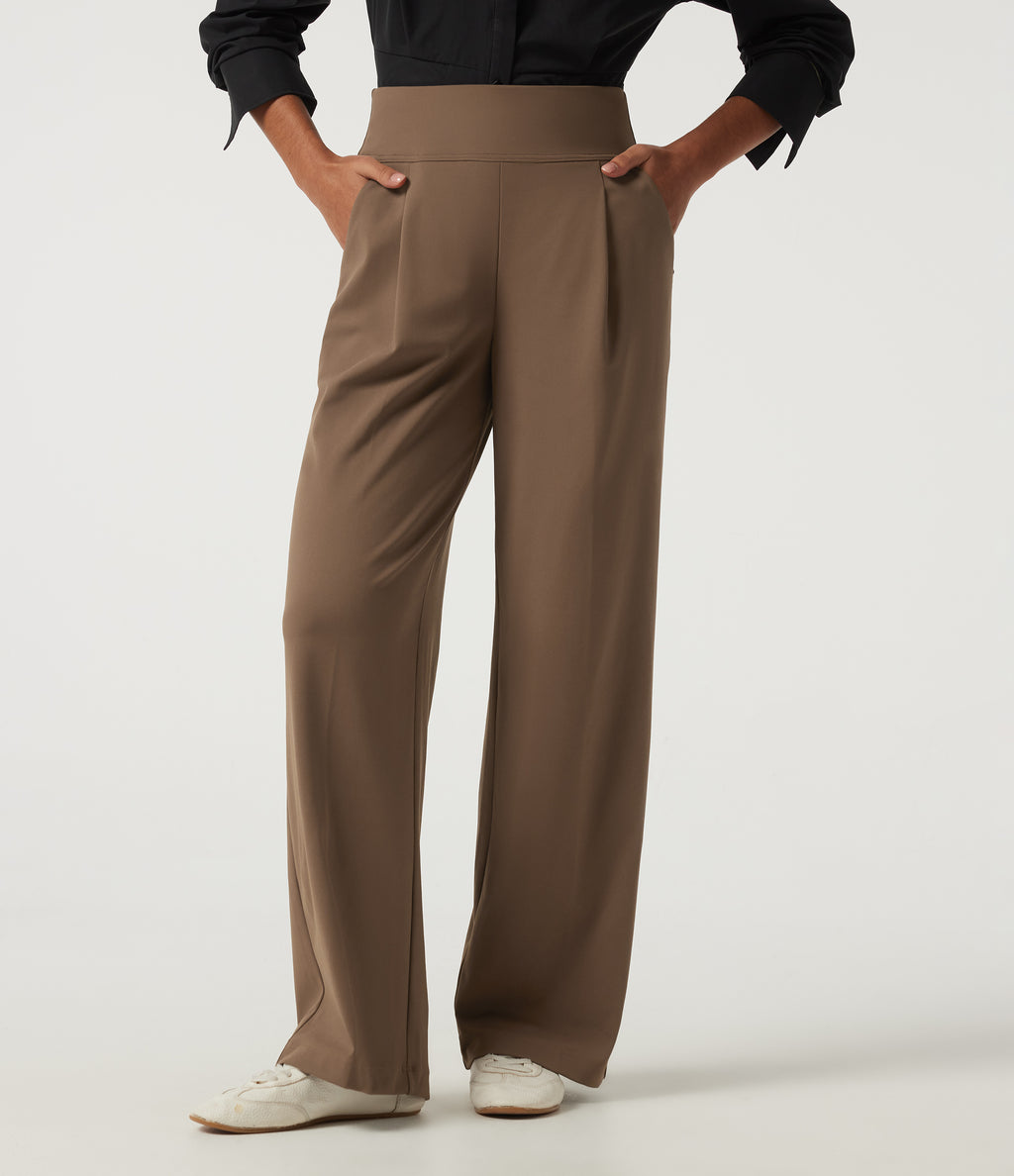 High Waisted Straight Leg Work Trousers with Pockets — Sepia — view 1
