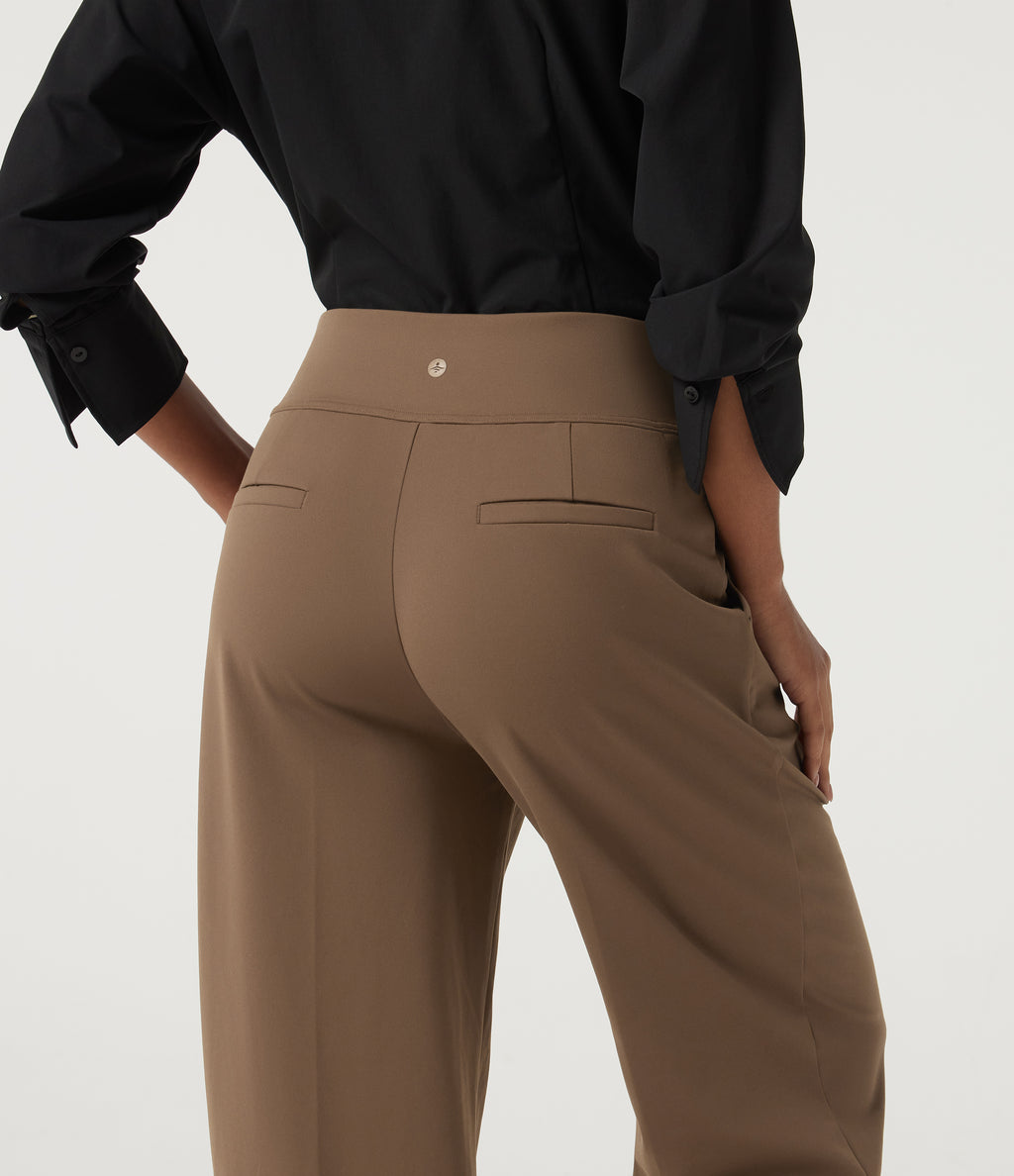 High Waisted Straight Leg Work Trousers with Pockets — Sepia — view 5