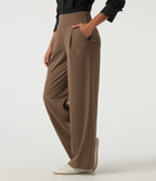 High Waisted Straight Leg Work Trousers with Pockets — Sepia — view 3