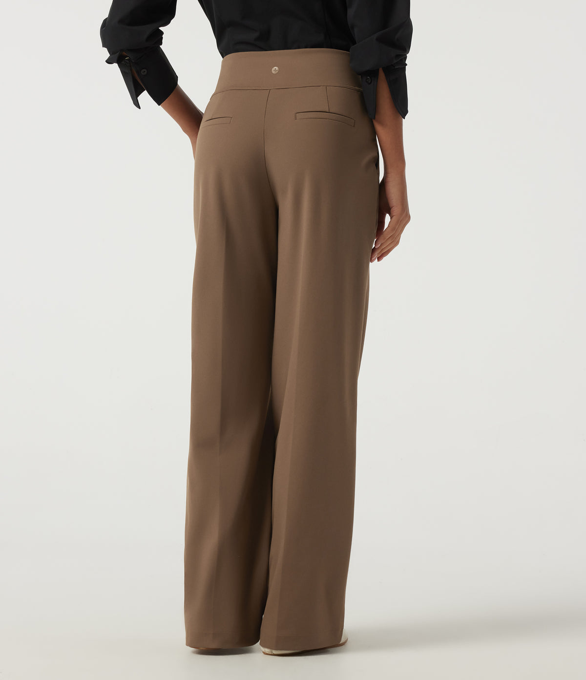 High Waisted Straight Leg Work Trousers with Pockets — Sepia — view 2