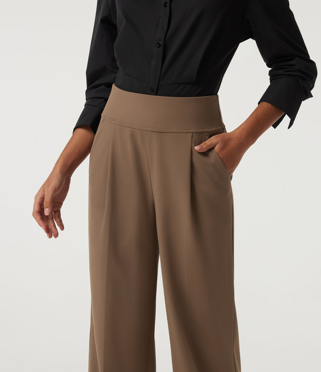 High Waisted Straight Leg Work Trousers with Pockets — Sepia — view 4