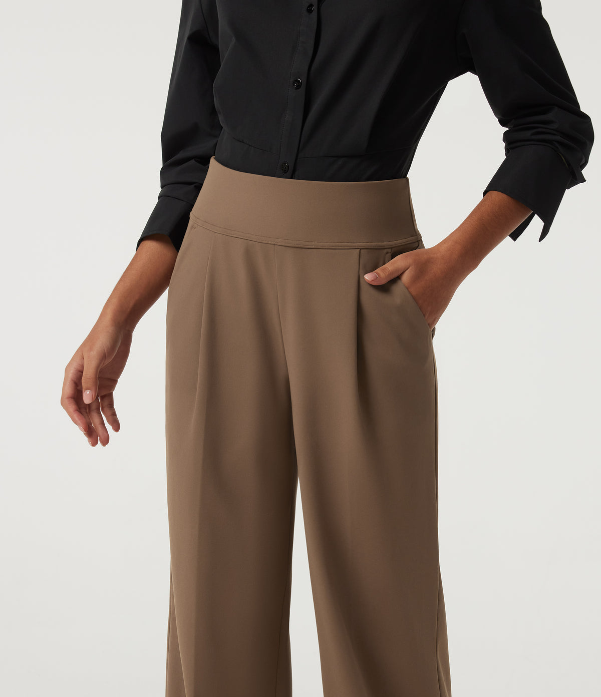 High Waisted Straight Leg Work Trousers with Pockets — Sepia — view 4