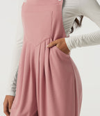 Square Neck Sleeveless Tapered Waffle Casual Dungarees with Pockets — Rose Tan — view 5