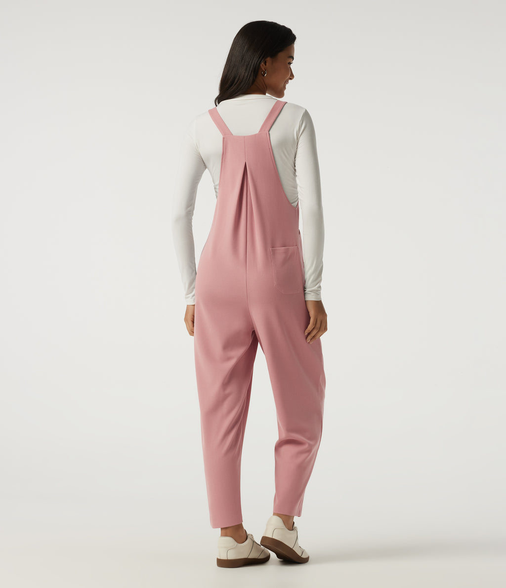 Square Neck Sleeveless Tapered Waffle Casual Dungarees with Pockets — Rose Tan — view 2