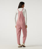 Square Neck Sleeveless Tapered Waffle Casual Dungarees with Pockets — Rose Tan — view 2