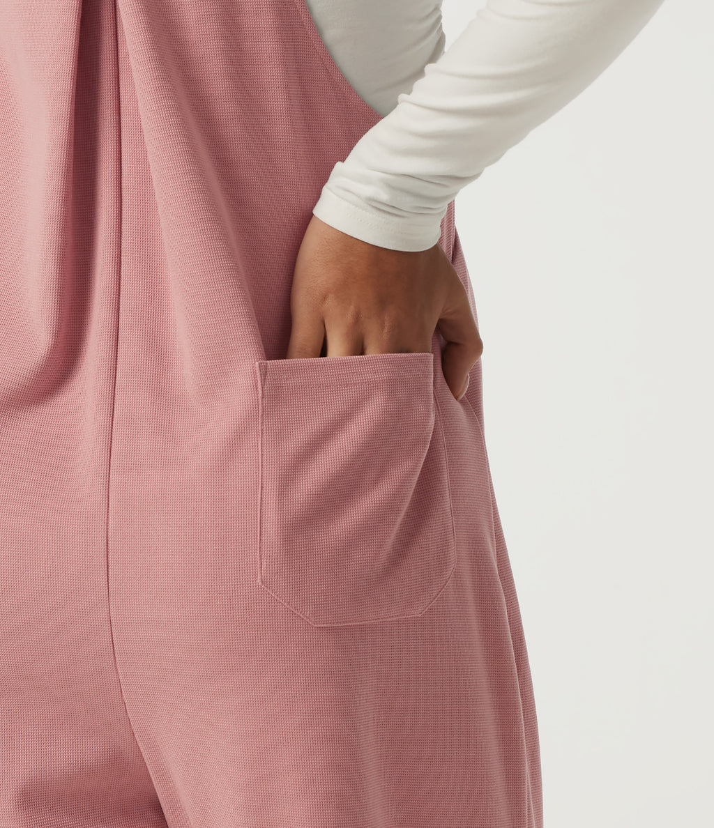 Square Neck Sleeveless Tapered Waffle Casual Dungarees with Pockets — Rose Tan — view 6