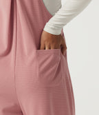 Square Neck Sleeveless Tapered Waffle Casual Dungarees with Pockets — Rose Tan — view 6