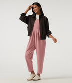 Square Neck Sleeveless Tapered Waffle Casual Dungarees with Pockets — Rose Tan — view 7