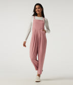 Square Neck Sleeveless Tapered Waffle Casual Dungarees with Pockets — Rose Tan — view 1