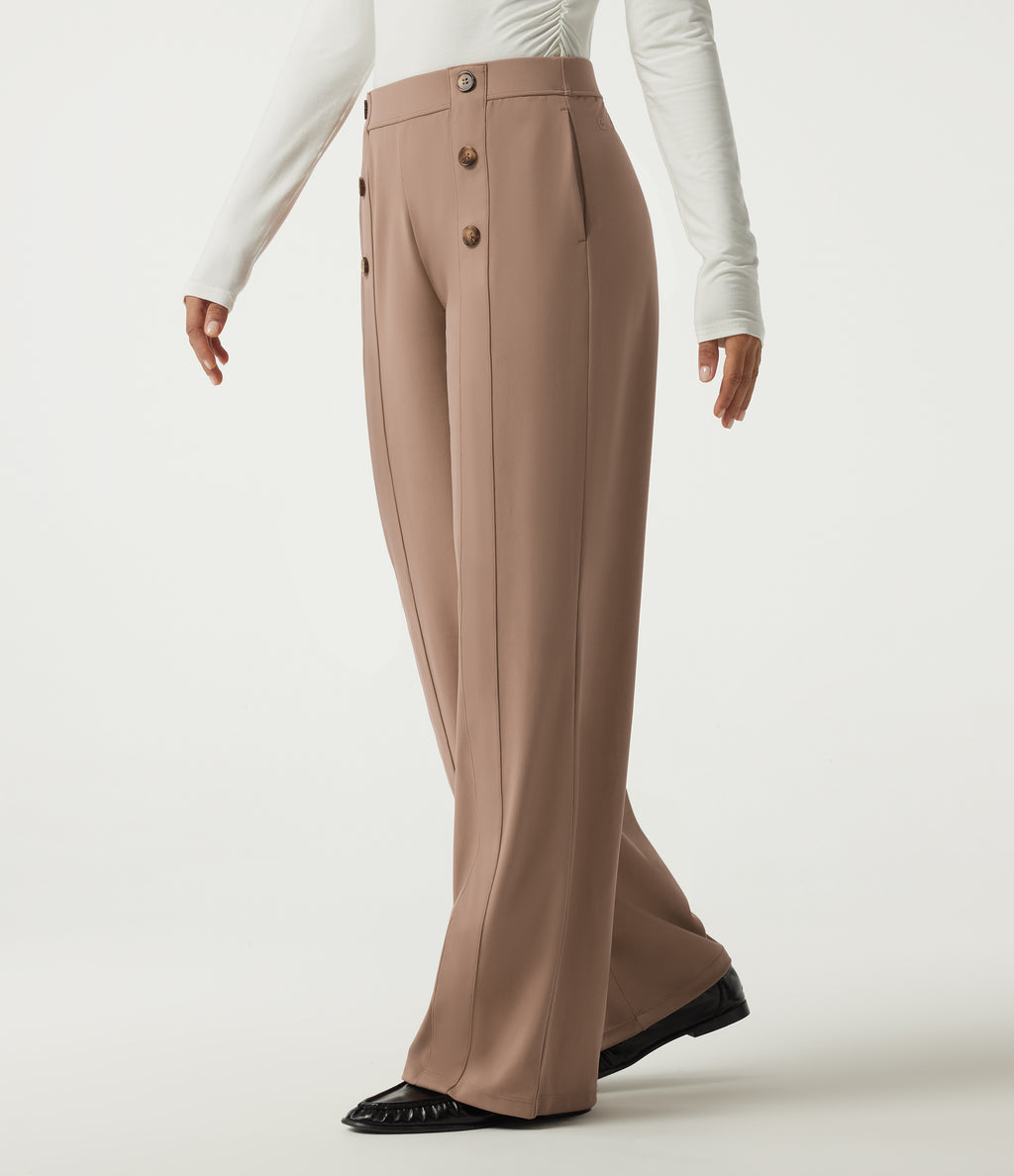 Mid Rise Wide Leg Work Trousers with Pockets — Burro — view 3