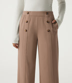 Mid Rise Wide Leg Work Trousers with Pockets — Burro — view 4
