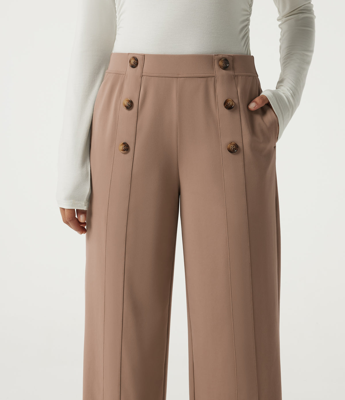 Mid Rise Wide Leg Work Trousers with Pockets — Burro — view 4