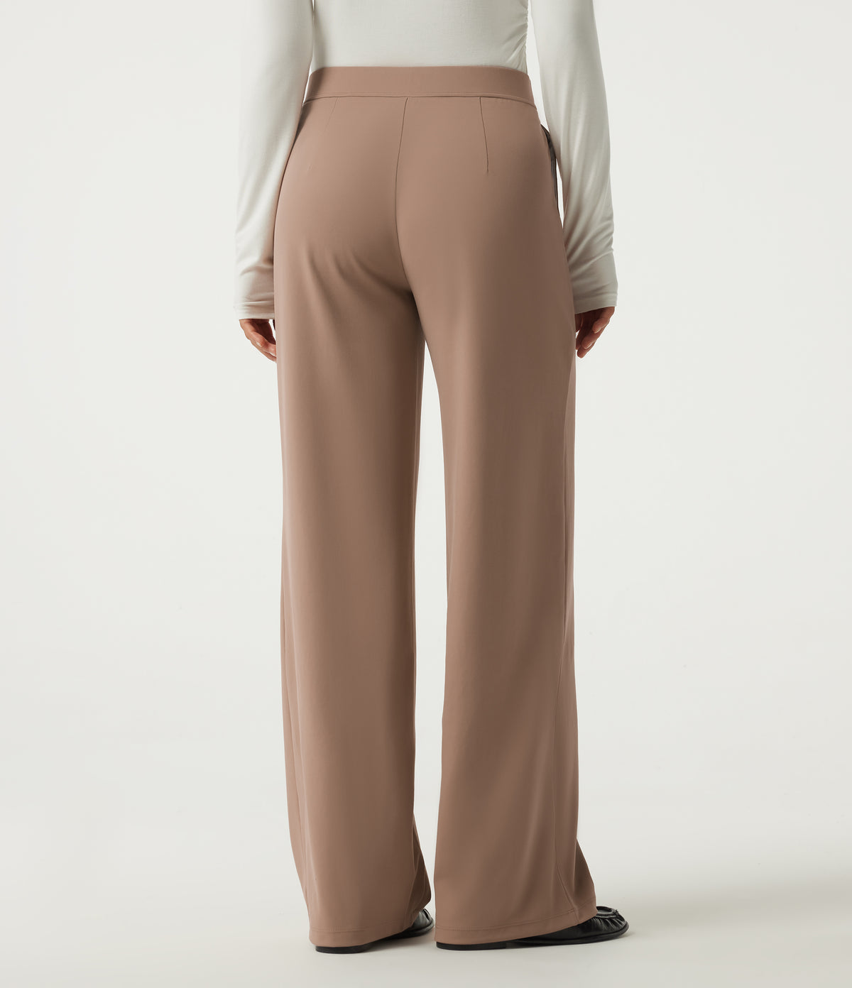 Mid Rise Wide Leg Work Trousers with Pockets — Burro — view 2