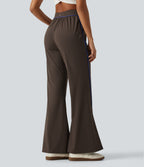 High Waisted Color Block Tie Flare Yoga Trousers with Pockets — Hot Fudge — view 2