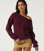 One Shoulder Long Sleeve Casual Jumper — Chocolate Truffle — view 1